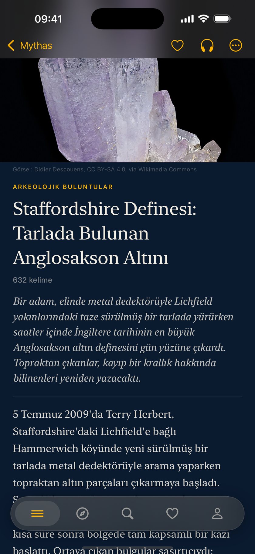 Mythas okuma ekranı